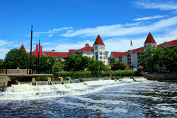 a picturesque scene of a college town