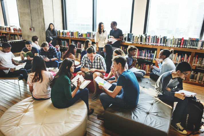 Students doing group work in class