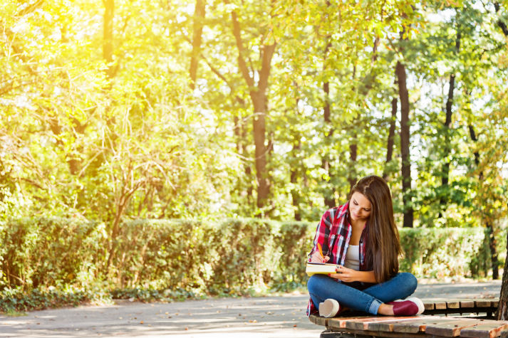 Student on quiet campus